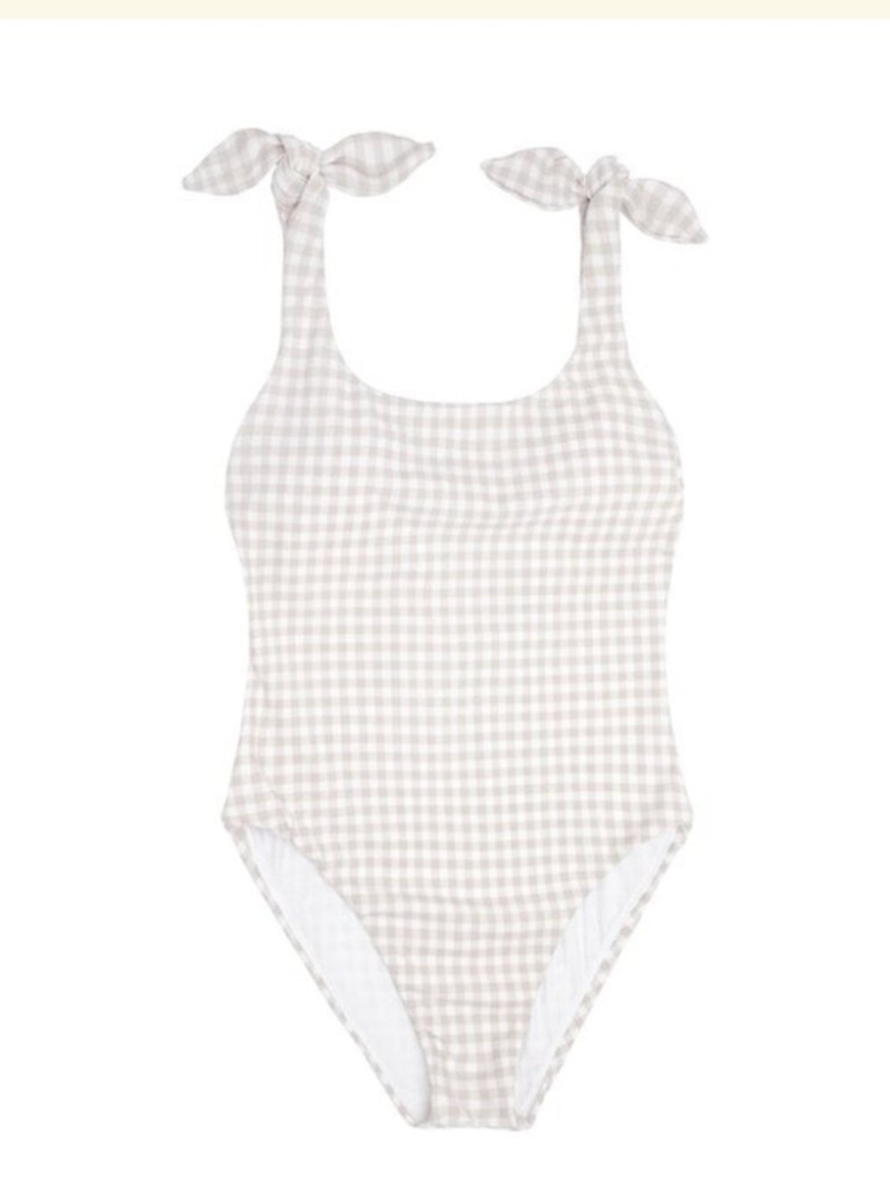 Minnow Swim Gingham One Piece Swimsuit Tan Tie Shoulder XS Scoop Back